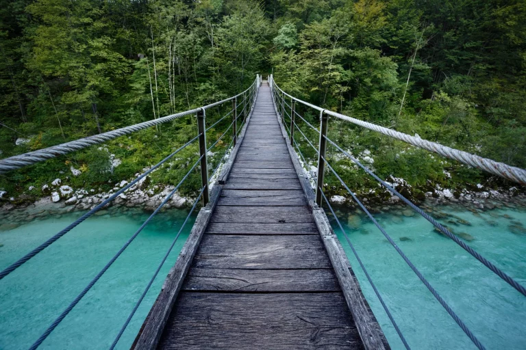 Bridge over Soca river in Triglav National Park, Slovenia