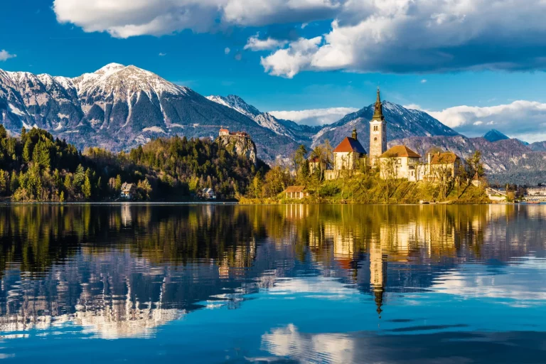 Bled Lake,Island,Church,Castle,Mountain-Slovenia